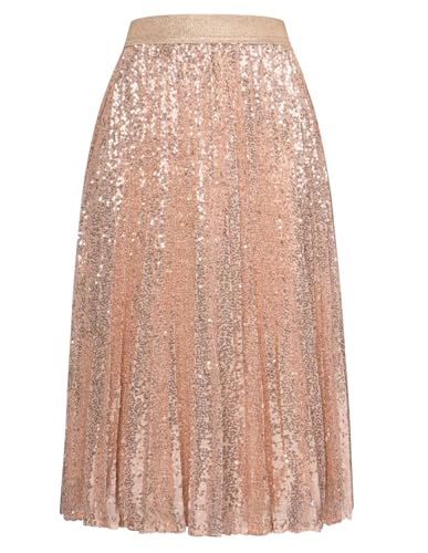 GRACE KARIN Strandrock Damen Sommerlich Freizeit Plisseerock Hohe Taille Midi mit Gummibund S Aprikose -4 von GRACE KARIN