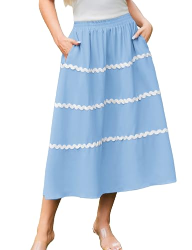 GRACE KARIN Strandrock Damen Sommerlich Leicht Luftig Plisseerock Hohe Taille Lang mit Gummibund Elegant XL Hellblau von GRACE KARIN
