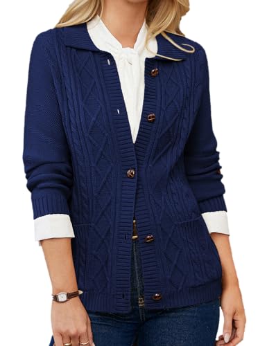 GRACE KARIN Strickjacke Damen Lang Freizeit Reverskragen Knöpfen Cardigan Damen Blouson Jacke Herbst Winter von GRACE KARIN