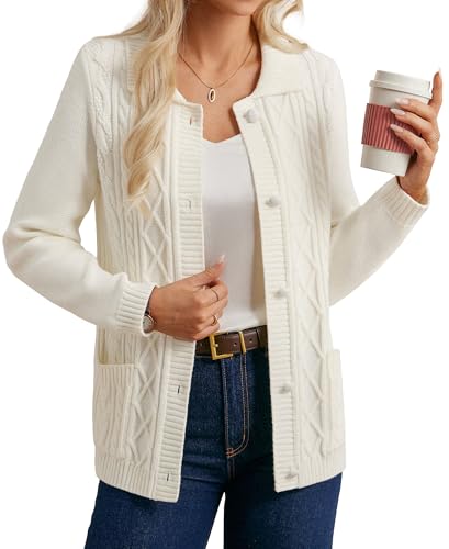 GRACE KARIN Strickjacke Damen Lang Revers Knöpf Cardigan Damen mit Tasche Herbst Strickpullover Jacke Warm von GRACE KARIN