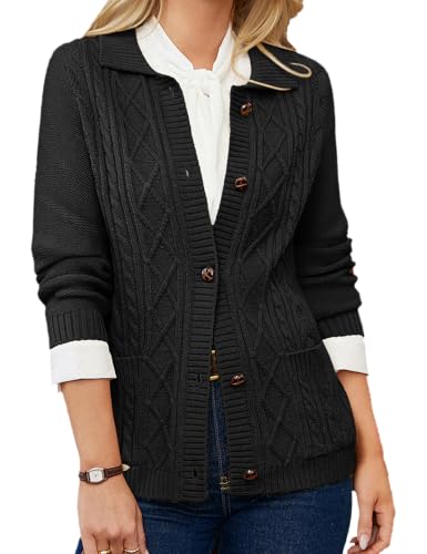 GRACE KARIN Strickjacke Damen Lang Revers Knöpf Cardigan Damen mit Tasche Herbst Strickpullover Jacke Warm von GRACE KARIN