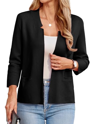 Cardigan Damen Business Outfit 3/4 Arm Kurze Leichte Sommerjacke Damen mit Tasche Strand Bolero Schwarz XL von GRACE KARIN