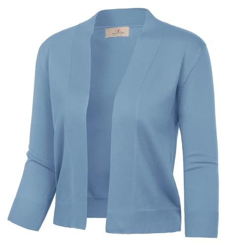 Strickjacken für Damen Sommer 3/4 Ärmel Offene Front Cardigan Casual Graublau M von GRACE KARIN