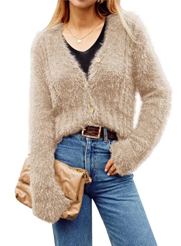 GRACE KARIN Strickjacken für Damen V-Neck Cardigan Knopfleiste Weich Elastisch Bequem Herbst Winter Strickpullover Gemütlich Elegant Casual Schulterjacke Top von GRACE KARIN