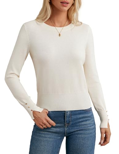 GRACE KARIN Strickpullover Damen Langarm Rundhals Lässige Kaschmir Pullover Festliche Hochzeit CL0244-02/Weiß M von GRACE KARIN