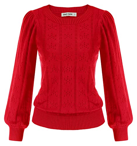 GRACE KARIN Sweater Damen ohne Kapuze Pullover lang Strickpullover Langarm Langarm Pullover CL834-9 M von GRACE KARIN