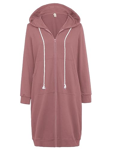 GRACE KARIN Sweatjacke Damen mit Kapuze Warme Jacke Lang Hoodie Jacke Damen Casual Mantel L Dunkelrosa-34 von GRACE KARIN