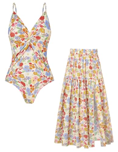 GRACE KARIN Tropische Blumen Bademode Bikini Set Sarong Urlaubsfotos Strandoutfit XXL von GRACE KARIN