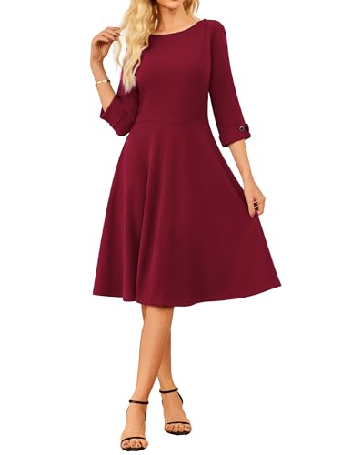 GRACE KARIN Vintage Damenkleid 3/4 Ärmel A-Linie Midikleid U-Boot-Ausschnitt Schickes Sommerkleid Rosa 2XL von GRACE KARIN