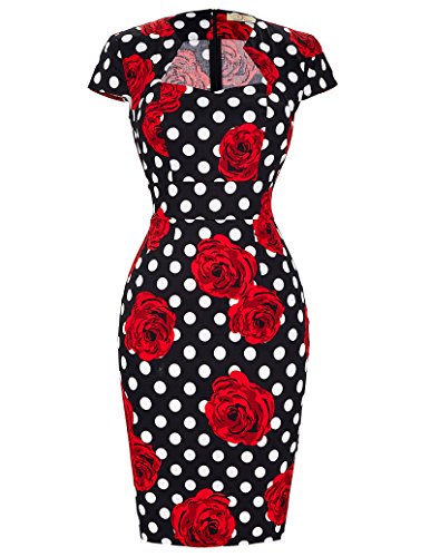 GRACE KARIN Vintage Kleid Blumen Rockabilly Damen Kleid Sommerkleid Knielang L CL7597-11 von GRACE KARIN