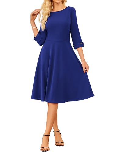 GRACE KARIN Vintage Sommerkleid Damen 3/4 Ärmel A-Linie Midikleid U-Boot-Ausschnitt Elegantes Festkleid Blaugrün XL von GRACE KARIN