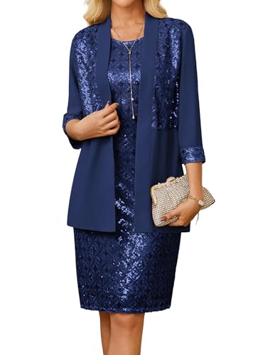 GRACE KARIN Weihnachten Valentinstag Gltzer Kleider Casual Rundhals Pailletten Bleistiftkleid Solid Farbe Slim Fit Kleider Dunkelblau L von GRACE KARIN