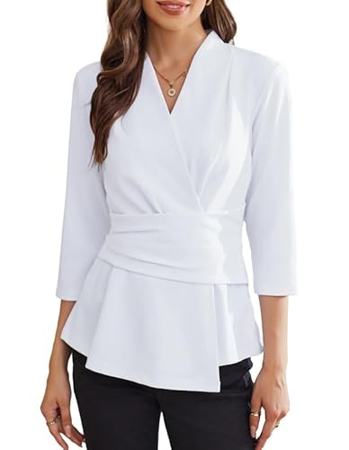 GRACE KARIN Oberteil Damen Wickel V-Ausschnitt Hemdbluse Sommer Elegant 3/4 Ärmel Arbeits Tops Oberteile S von GRACE KARIN