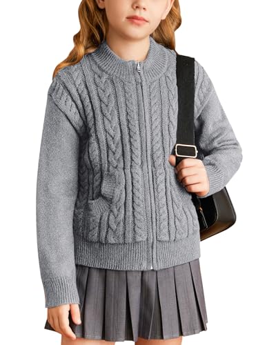 GRACE KARIN Winter Casual Cardigan für Mädchen Langarm Strickjacke mit Reißverschluss Grau 7 Jahre von GRACE KARIN
