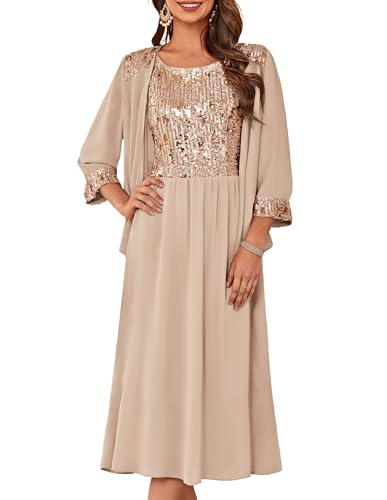 GRACE KARIN Women A-Linie Locker Passform Cocktailkleid Ärmelloses Leichte Fließendes Kleider mit Bolero Champagner XL von GRACE KARIN