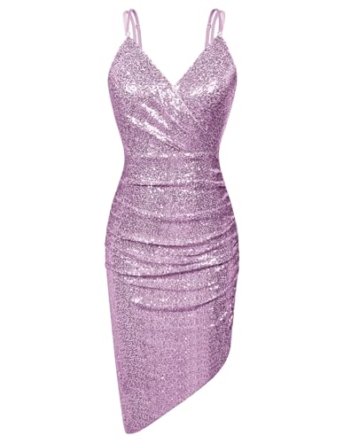 GRACE KARIN Wrap Club Kleid Damen V-Neck cocktailkleid Damen Glitzer Lila XXL von GRACE KARIN