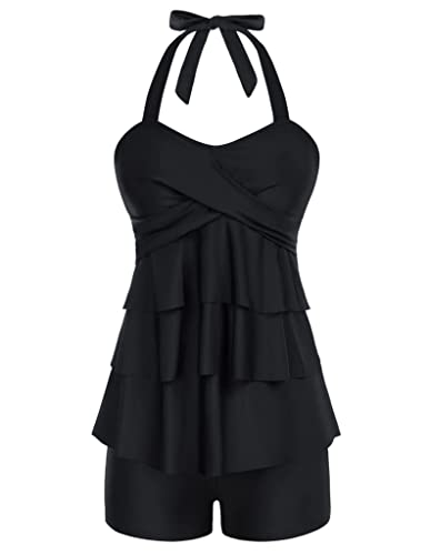 GRACE KARIN schlankheit Tankini mit abnehmbarem Nackenband sexy Badeanzug elegant Swimsuit L Schwarz von GRACE KARIN