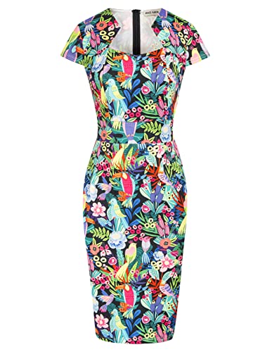 Grace Karin Damen 50er 60er Vintage Bleistiftkleid Bodycon Flügelärmel Kleid, Blumen-Vogel, Klein von GRACE KARIN