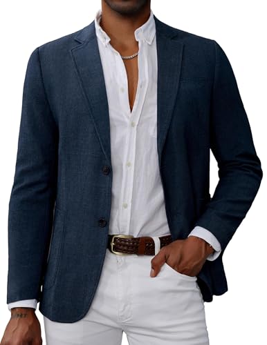 Grace Karin Lässiger Blazer für Herren, Anzugjacke, 2 Knöpfe, leicht, Sakko, Dark Denim Blue, L von GRACE KARIN