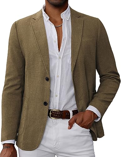 Grace Karin Lässiger Blazer für Herren, Anzugjacken, 2 Knöpfe, leicht, Sportmäntel, Khaki, XX-Large von GRACE KARIN