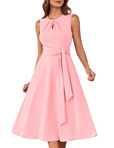 Hochzeitsgastkleid Schlichtes Swing-Sommerkleid mit Gürtel Hellrosa M von GRACE KARIN