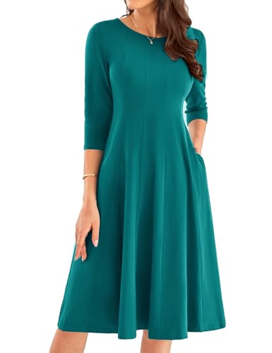 Kleid Damen A-Linie 3/4 Arm Swing Frühling Elegantes Wadenlang L Blaugrün -17 von GRACE KARIN