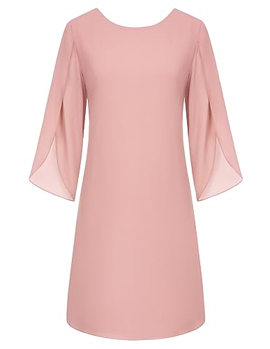 Kleid Damen Chiffon Kleid 3/4 Ärmel Casual Sommer Kleid Festlich Hochzeitkleid Loose Fit Elegant Cocktailkleid S Hellrosa CLK041A23-07 von GRACE KARIN
