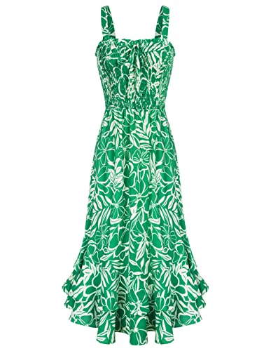 Kleid Grün Damen A-Linie Blumen Kleid Ärmellos Maxikleid Spaghettiträger Kleid Strandwear Holidy Kleid L Gras-Grün-Weiße Blume CL1947S23-05 von GRACE KARIN