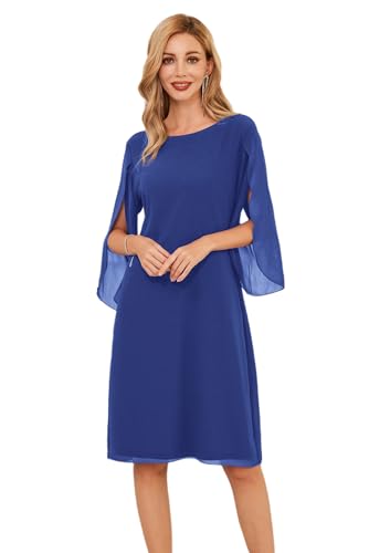 Kleider Damen Chiffon Sommer Kleid 3/4 Ärmel Loose Fit Midikleid Party Kleid M Blau CLK041A23-05 von GRACE KARIN