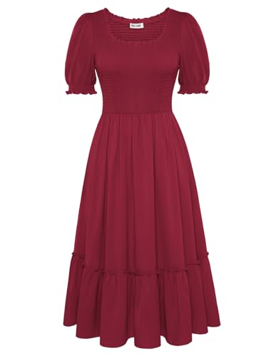 Rotes Kleid Hochzeitsgast Damen Elegant A-Linie Korsett Damen Kleider Festliches mit Tasche Midikleid Herbst Weinrot L von GRACE KARIN