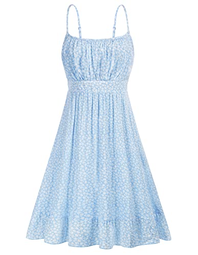 Kleider Sommer Damen A-Linie ärmellos rückenfrei Freizeitkleid Sexy slinge CocktailKleid Blumenmuster S Blau Blume CL1582S22-09 von GRACE KARIN