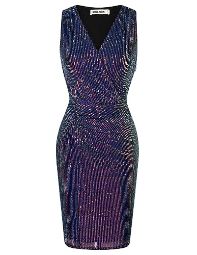 Ladies Weihnachten Festival Elegant Spaghettiträger Bodycon Glitzerkleid Ärmelloses Solid Farbe Schmale Passform Hüftkleid Lila auf Schwarz L von GRACE KARIN