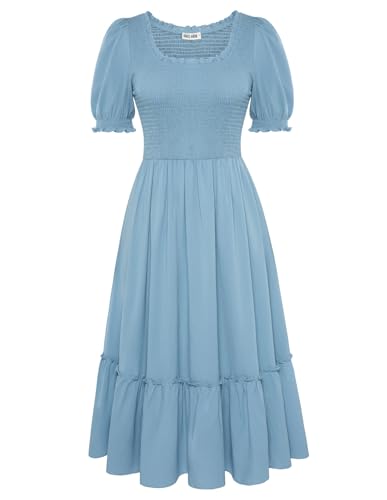 Lang Sommerkleid A-Linie mit Quadratischem Ausschnitt Flügelärmeln für Strand Urlaub Graublau S von GRACE KARIN