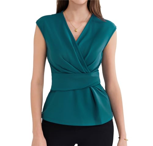 Leicht Sommer Shirt Chiffon Kurzarm Klassischer Arbeit Business Top A-Linie Elegant Top für Hochzeit Blaugrün M von GRACE KARIN