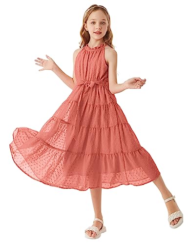 Mädchen A-Linie Maxikleid Casual Party Festlich Hochzeit Kinderkleidung Süß Kleid Prinzessin Kleid 8 Jahre Altrosa CL1897S23-19 von GRACE KARIN