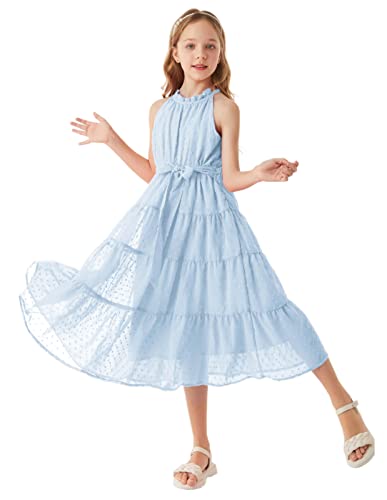 Mädchen A-Linie Maxikleid Casual Party Festlich Hochzeit Kinderkleidung Süß Kleid Prinzessin Kleid 8 Jahre Hellblau CL1897S23-05 von GRACE KARIN