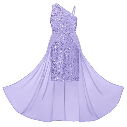Mädchen A-Linie Maxikleid Casual Party Festlich Hochzeit Kinderkleidung Süß Kleid Prinzessin Kleid 8 Jahre Hellviolett Pailletten von GRACE KARIN