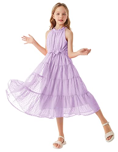 Mädchen A-Linie Maxikleid Casual Party Festlich Hochzeit Kinderkleidung Süß Kleid Prinzessin Kleid 8 Jahre Lavendel CL1897S23-06 von GRACE KARIN