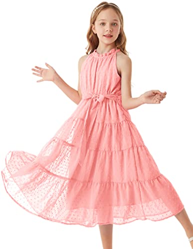 Mädchen A-Linie Maxikleid Casual Party Festlich Hochzeit Kinderkleidung Süß Kleid Prinzessin Kleid 8 Jahre Rosa CL1897S23-04 von GRACE KARIN