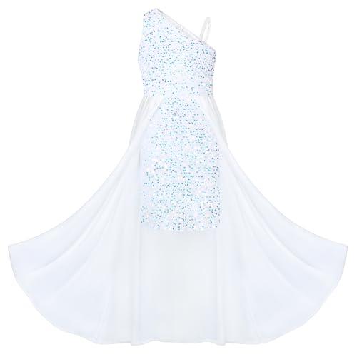 Mädchen A-Linie Maxikleid Casual Party Festlich Hochzeit Kinderkleidung Süß Kleid Prinzessin Kleid 8 Jahre Schillernde Pailletten auf Weiß von GRACE KARIN