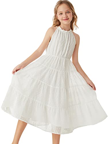 Mädchen Ärmellos Swiss Dot Kleid Casual A-Linie Maxikleid Party Festlich Hochzeit Süß Kleid Prinzessin Kleid 7 Jahre Weiß CL1897S23-03 von GRACE KARIN