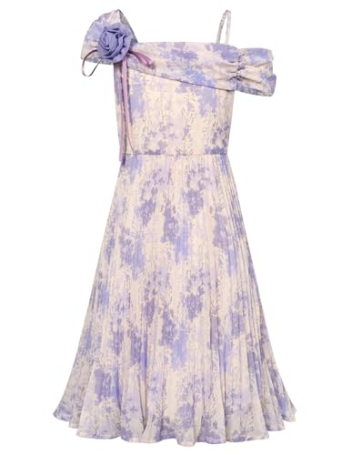 GRACE KARIN Mädchen Ärmelloses A Linien Kleider One Shoulder Plissierter Partykleid Festlich Kleid Aprikose Lila Blume 8 Jahre von GRACE KARIN