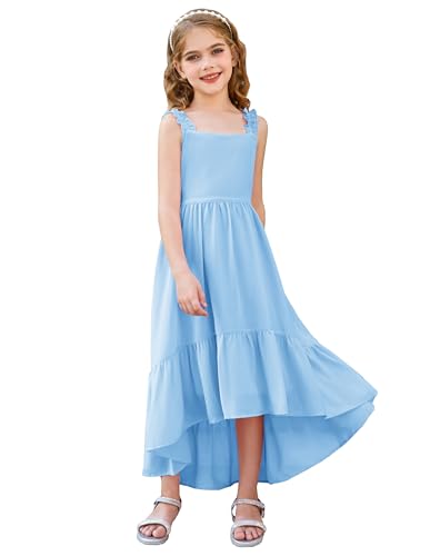 Mädchen Brautkleider Chiffon Kleid Ärmellos High-Lo Midikleid A-Linie Prinzessin Kleid Casual Party Kleid Hellblau 7 Jahre CL2805S24-03 von GRACE KARIN