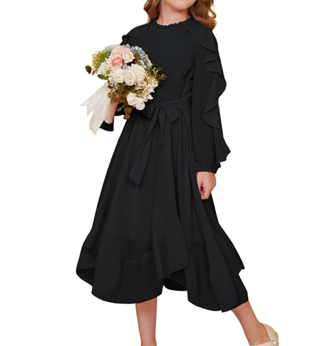 Mädchen Herbst Kleid Lässiges Langarm Hohe Taille A Linien Midikleid Elastische Taille Unregelmäßiger Rüschensaum Elegantes Kleid Schwarz 12 Jahre Mädchen Herbst Kleid Lässiges Langarm Hohe Taille A Linien Midikleid Elastische Taille Unregelmäßiger Rüschensaum Elegantes Kleid Schwarz 12 Jahre von GRACE KARIN