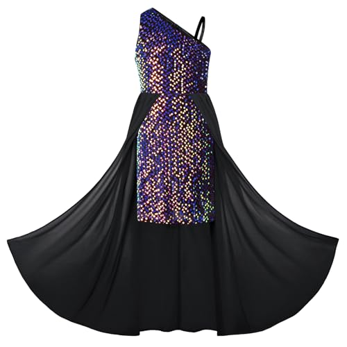 Mädchen Schulterträger Kleider Ärmellos Pailletten Kleid A-Linie Maxikleid Casual Party Kinderkleidung Süß Kleid 14 Jahre Blaue Violette Pailletten auf Schwarz von GRACE KARIN
