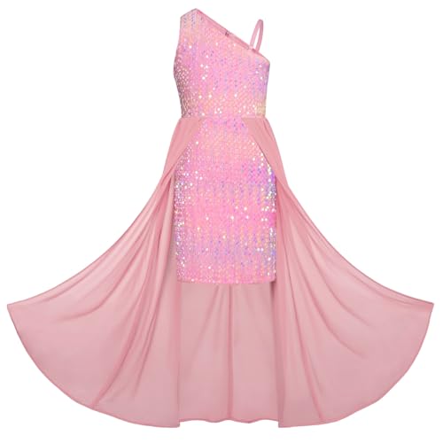 Mädchen Schulterträger Kleider Ärmellos Pailletten Kleid A-Linie Maxikleid Casual Party Kinderkleidung Süß Kleid 14 Jahre Rosa Pailletten von GRACE KARIN