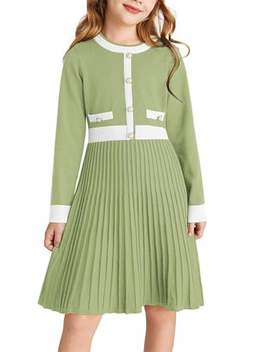 Mädchen Strickkleid Freizeitkleid Kinder Herbst Langarm A-Linie Winterkleid Swingkleid Weihnachtskleid Hellgrün 12-14 Jahre von GRACE KARIN