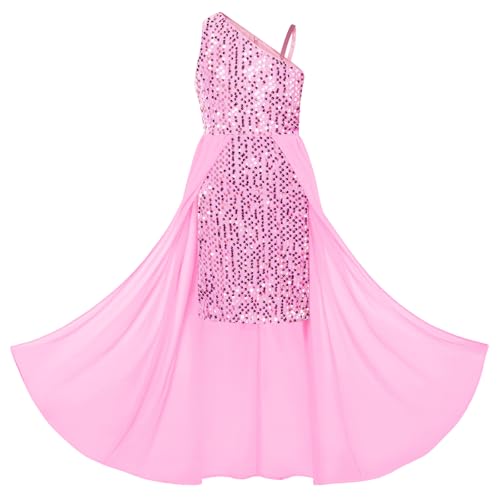 MädchenPrinzessin Kleid Schulterträger Pailletten A-Linie Maxikleid Casual Party Festlich Hochzeit Kinderkleidung 12 Jahre Goldene Pailletten auf Rosa von GRACE KARIN
