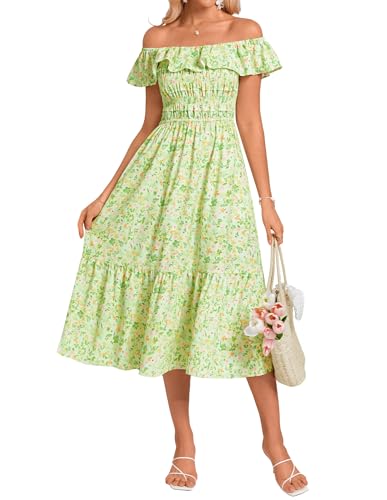 Maxikleid Damen Sommer Langes A Linie Elegante Rüschen Strand Blümchenkleid CL15-06/Hellgelbgrün geblümt M von GRACE KARIN