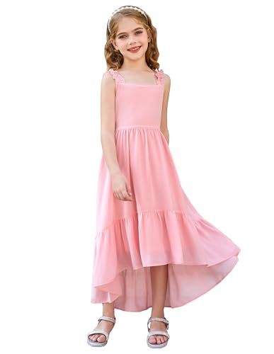 Prinzessin Kostüm Mädchen Chiffon Kleid Ärmellos High-Lo Midikleid A-Linie Prinzessin Kleid Casual Party Kleid Hellrosa 7 Jahre CL2805S24-01 von GRACE KARIN